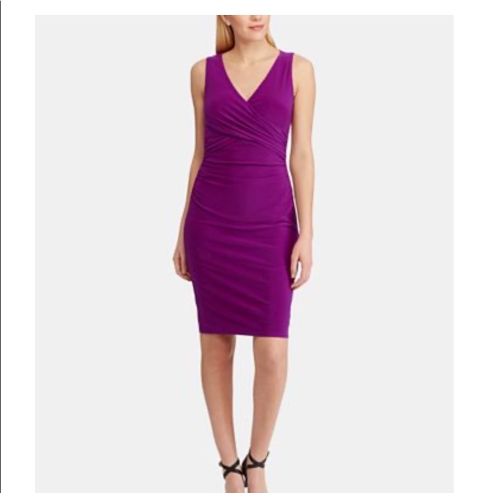 Ralph Lauren ruched sleeveless jersey violet dress